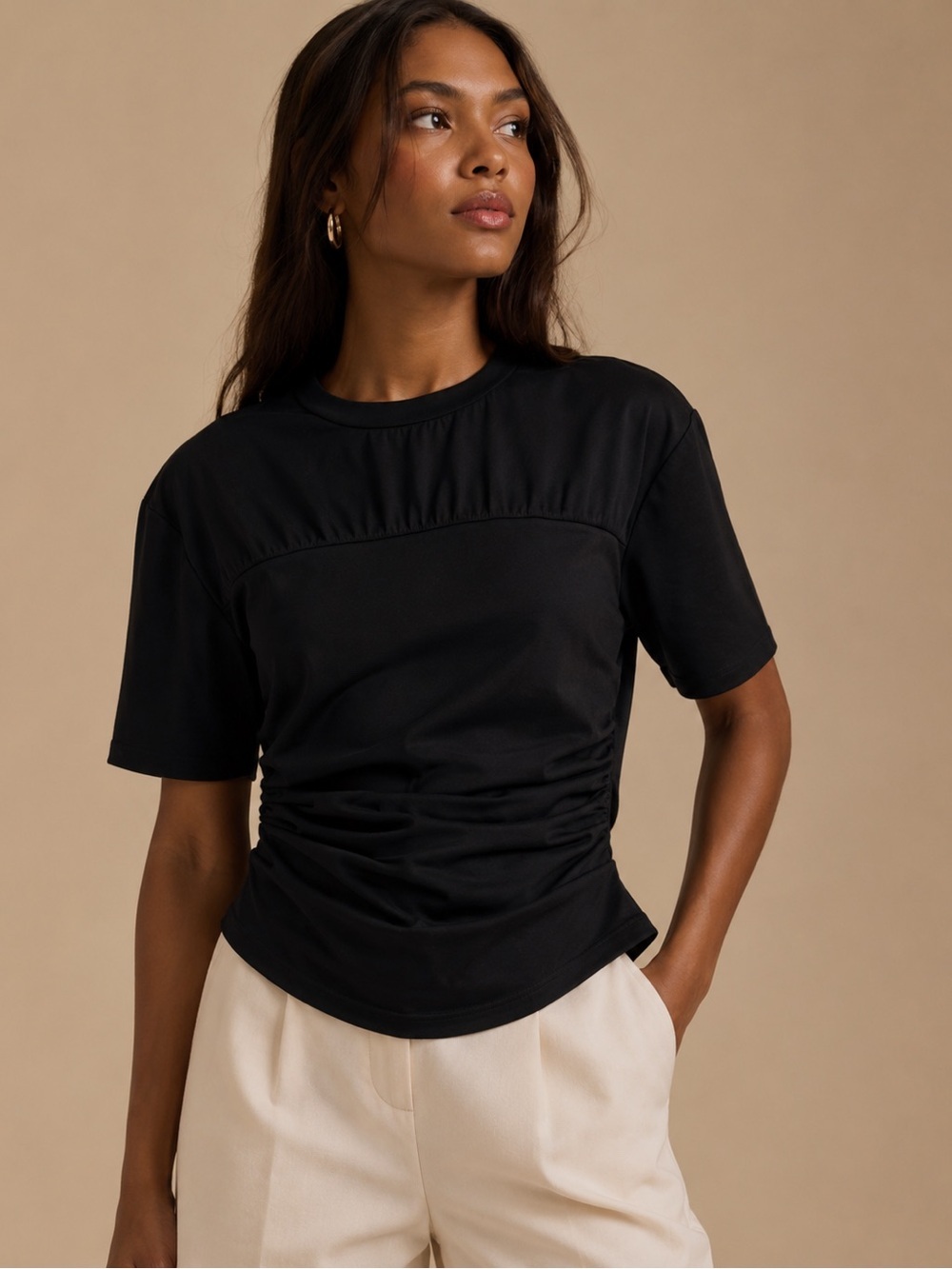 NATION Los Angeles Ruched Black Oversized Tee Top NWT Large